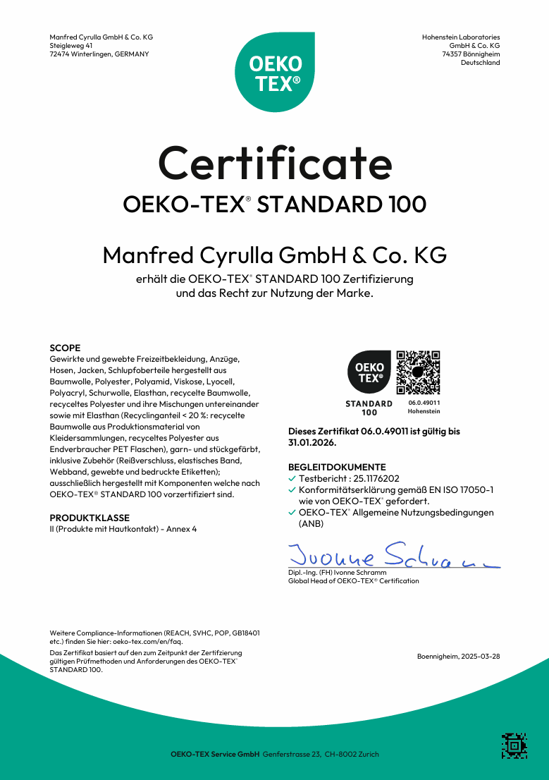 Bild von 2025 Zertifikat nach Öko-Tex-Standard 100